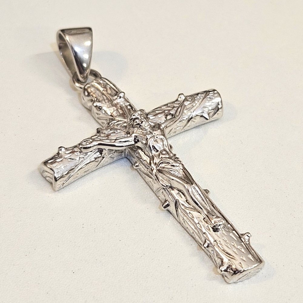 Sterling Silver Crucifix 925 PGDA Rhodium Plated Cross 17 Grams